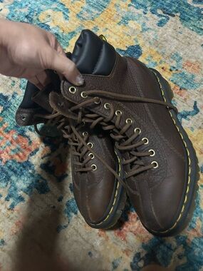 Dr. Martens Brown Leather Lace-Up Work Boots with Yellow Stitching